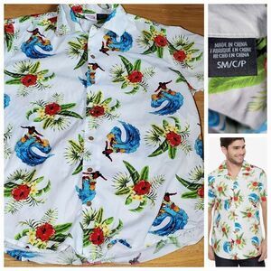 Marvel Deadpool Surf Beach Button Graphic Comic nerd fan Cotton Shirt Size Small